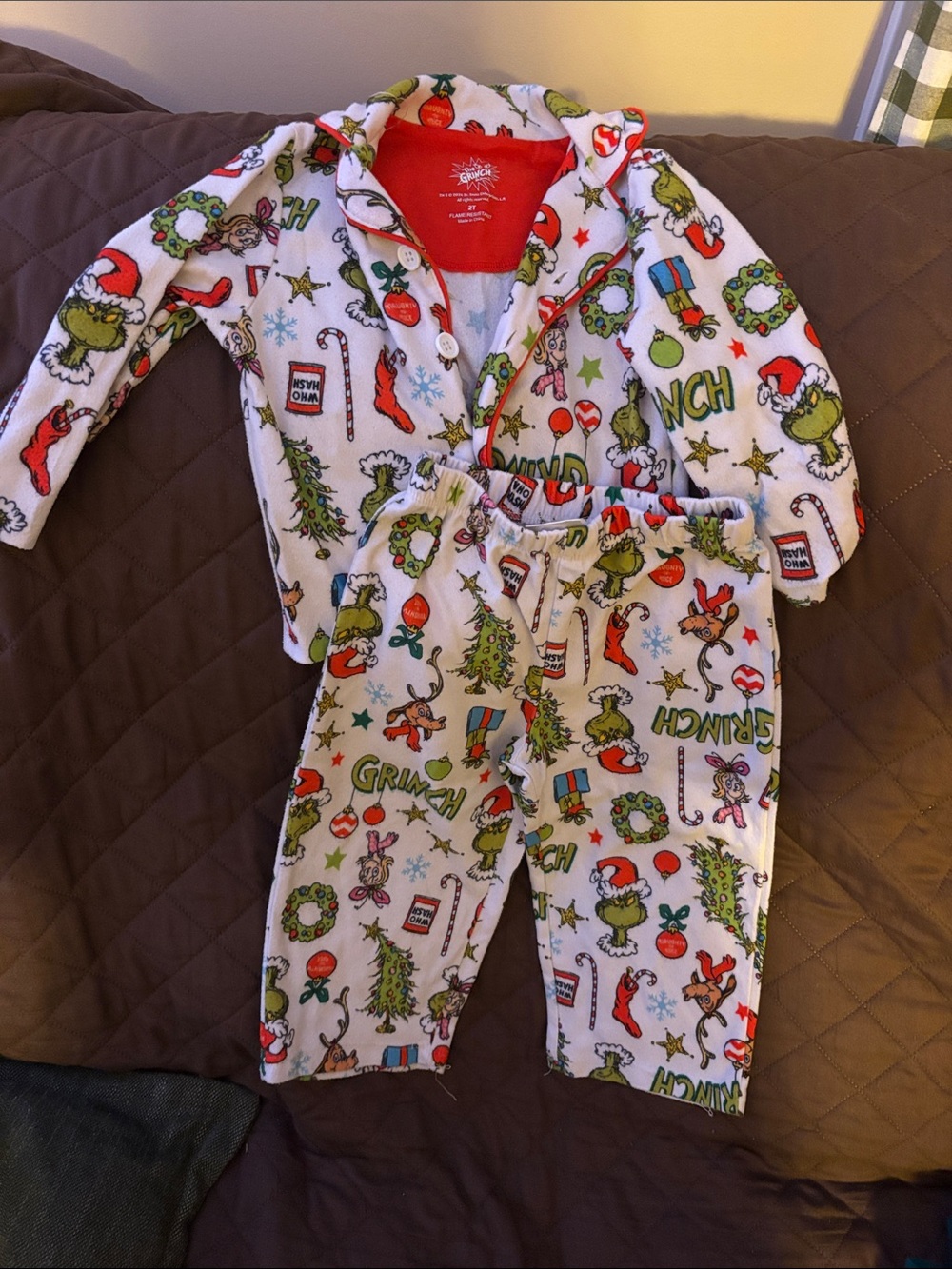 Kids' Holiday Character Pajama Set - White & Green